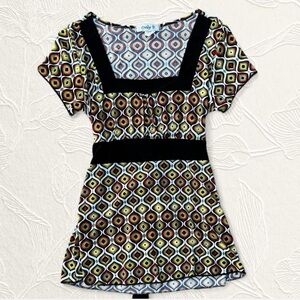 Vintage Y2K Geometric Patterned top with Black Accents size S